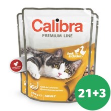 Calibra Cat kapsička Adult kachna a kuře 100 g SET 21+3 ZDARMA