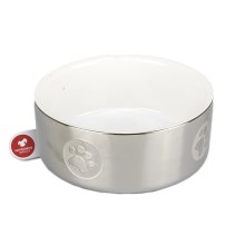 Keramická miska pro psy s packami 0,8 l/15 cm stříbrno/bílá