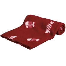 Flaušová deka Trixie Beany červená s bílými rybkami 100 cm