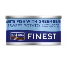 Fish4Dogs Finest konzerva s bílou rybou, batátem a fazolkami 85 g 