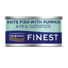 Fish4Dogs Finest konzerva s bílou rybou, dýní a hráškem 85 g 